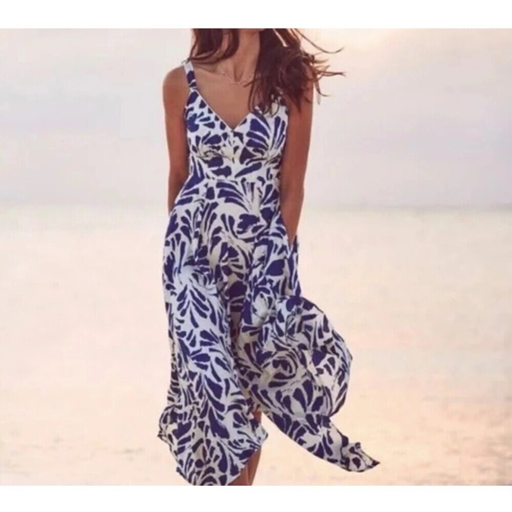 ALEXIS Blue Botanical Tie Strap Asymmetrical Hem Dress SIZE SM lightweight